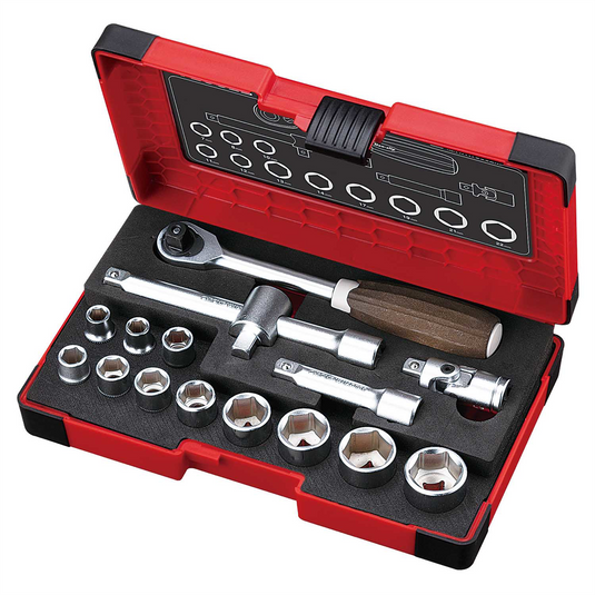 Vessel Tools WOOD-COMPO Socket Wrench Set No.HRW3002M-W 3/8"" SQ Drive 16PC. Set