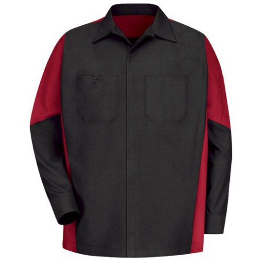 Workwear Outfitters Men's Long Sleeve Two-Tone Crew Shirt Black/ Red; 3XL