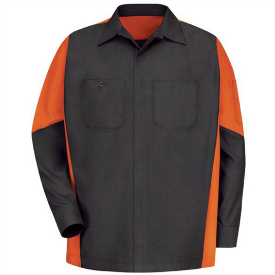 Workwear Outfitters Men's Long Sleeve Two-Tone Crew Shirt Charcoal/Orange; Small