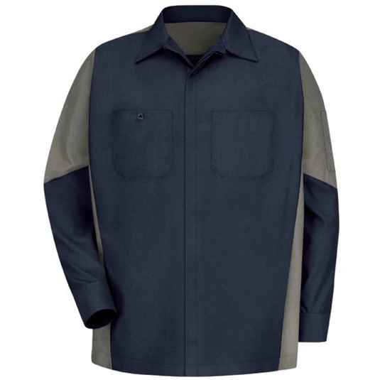 Workwear Outfitters Men's Long Sleeve Two-Tone Crew Shirt Charcoal/Royal Blue; 5XL