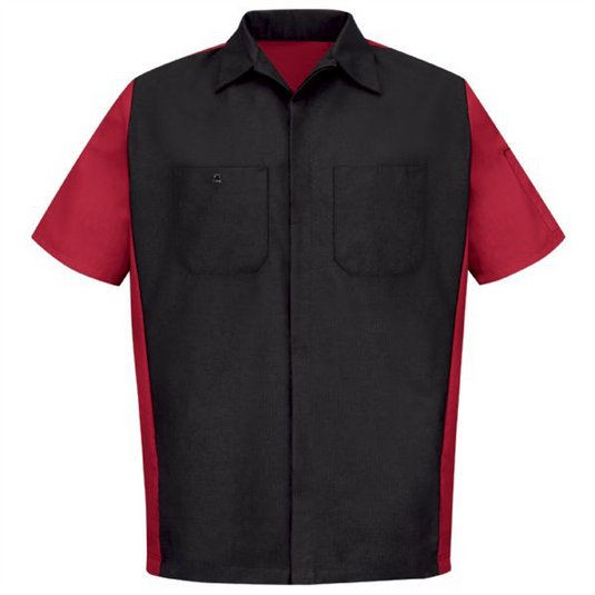Workwear Outfitters Men's Short Sleeve Two-Tone Crew Shirt Black/Red; Medium