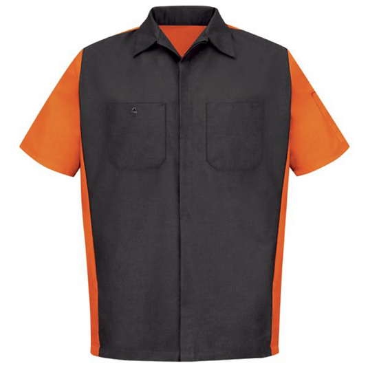Workwear Outfitters Men's Short Sleeve Two-Tone Crew Shirt Charcoal/Orange; 4XL