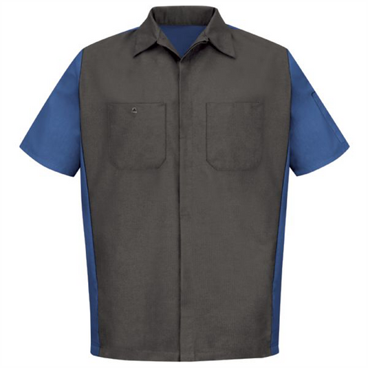 Workwear Outfitters Men's Short Sleeve Two-Tone Crew Shirt Charcoal/Royal Blue; 5XL
