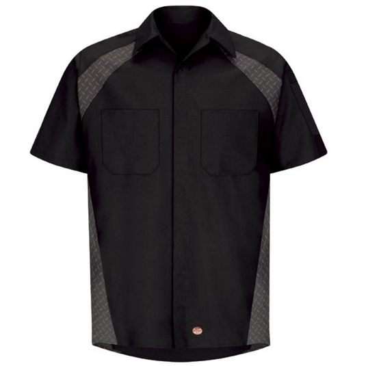 Workwear Outfitters Men's Short Sleeve Diaomond Plate Shirt Black; Medium
