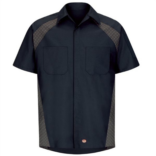 Workwear Outfitters Men's Short Sleeve Diaomond Plate Shirt Navy; Medium