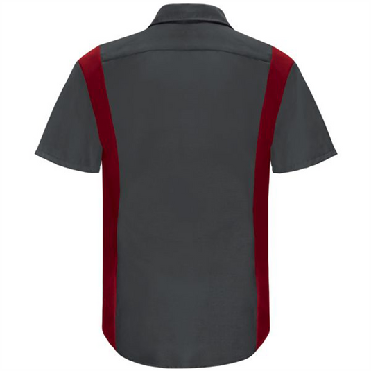 Workwear Outfitters Men's Short Sleeve Perform Plus Shop Shirt w/ Oilblok Tech Charcoal/ Red; XXL