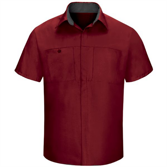 Workwear Outfitters Men's Short Sleeve Perform Plus Shop Shirt w/ Oilblok Tech Red/Charcoal; 5XL