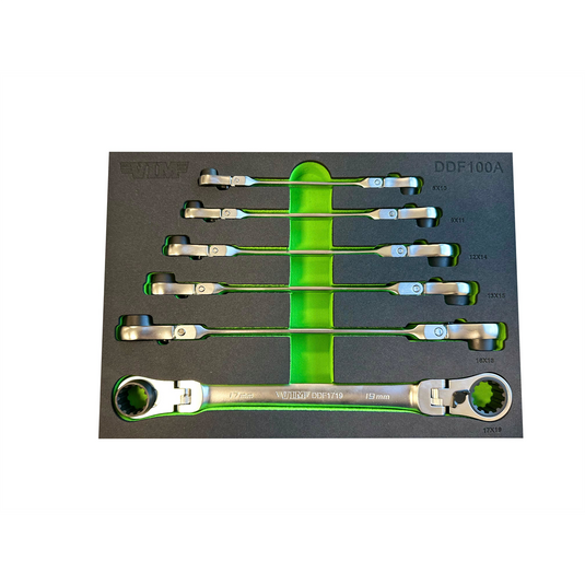 VIM Tools 6 Piece Double Deep Spline Flex Head Ratcheting Wrench Set - Metric