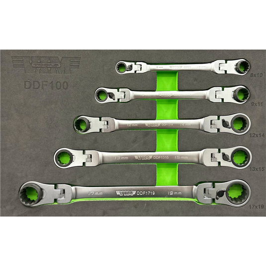 VIM Tools 5 Piece Double Deep Spline Flex Head Ratcheting Wrench Set - Metric