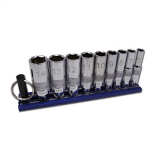 VIM Tools Deep Dual Drive Metric Chrome Sockets Set; 1/4 Inch Drive 9Pc.