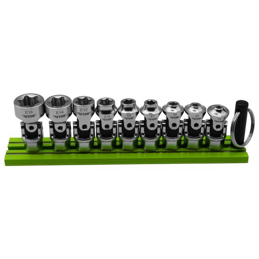 VIM Tools 1/4 Inch X 11MM Drive Dual Drive Stubby UJ E-Torx Set - 9 Piece