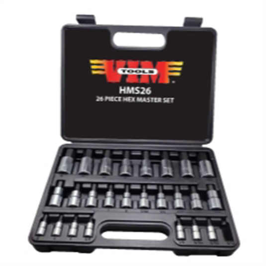 VIM Tools Master Hex Drive Set; 26 Piece 13 Piece Metric - 2M Thru 19M; 13 Piece SAE - 3/32 Inch Thru 3/4