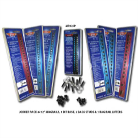 VIM Tools 10 Piece Magrail Jobber Pack; Includes (6) 12 Inch Magrails; (3) 1/4 Inch Peg Packs And (3) 3/8; (2) Packs Of Studs; Rail Lifters And A Bit Base