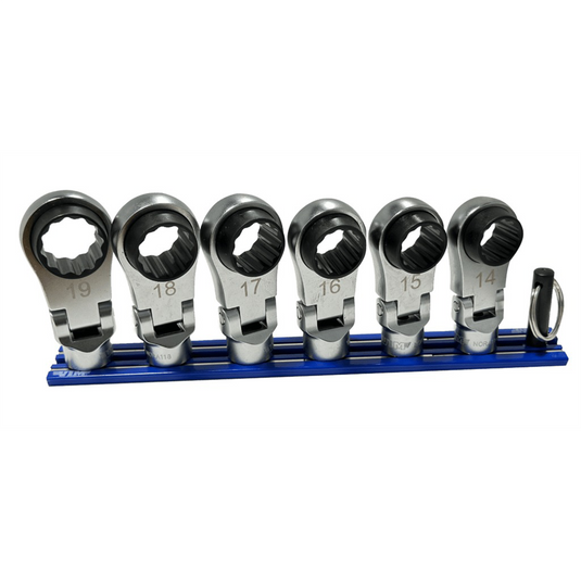 VIM Tools 6 Piece 12 Point Offset; Flex Head Ratcheting Wrench Attachments (14 - 19 mm)