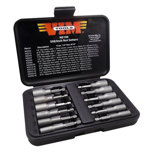 VIM Tools SAE/Inch Nut Setter Kit Includes Recessed And Magnetic Nut Setters; 65 mm Long