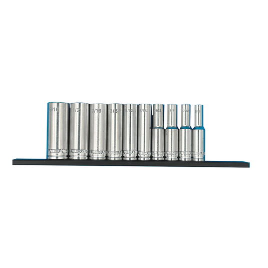 VIM Tools 10 Piece 1/4 Inch Drive Deep SAE Socket Set with Black 8 Inch Magrail - SMS400 Subset