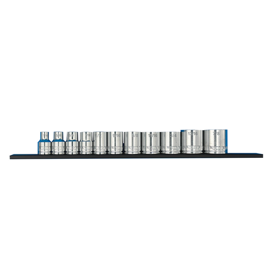 VIM Tools 12 Piece 3/8 Inch Drive Metric Socket Set with 12 Inch Blue Magrail - SMS600 Subset
