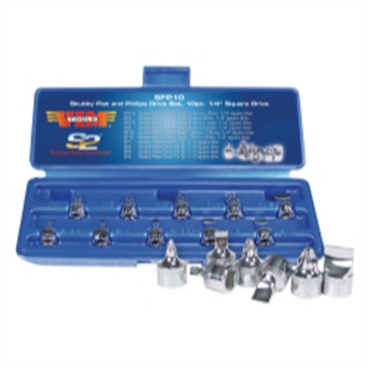 VIM Tools Stubby Flat And Philips Set;10Piece 1/4 Inch Square Drive S2 Drivers; 6 Flat Drivers; 4 Philips (SFP)