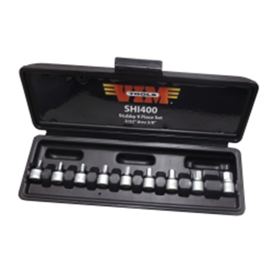 VIM Tools Inch Stubby Hex Drive Bit 9 Piece Set; 3/32 Thru 3/8; 1/4 Inch Square Drives