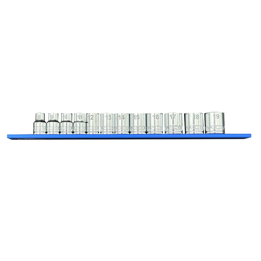VIM Tools 12 Piece 3/8 Inch Drive Metric Socket Set with 12 Inch Blue Magrail - SMS600 Subset