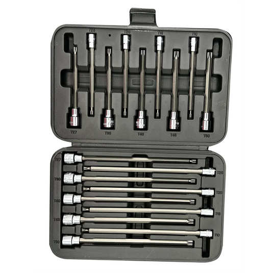 VIM Tools 18 Piece Long TORX Master Set; 9 Piece 4.5 Inch Long T10 Tru T50; 9 Piece 8 Inch Long T10 Thru T50