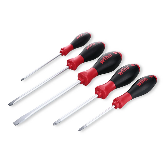 Wiha Tools 5 Piece SoftFinish Set Includes: Phillips #1 x 80mm; Phillips #2 x 100mm; Slotted 8.0mm x 150mm; Slotted 6.5mm x 150mm; and Slotted 4.5mm x 125mm