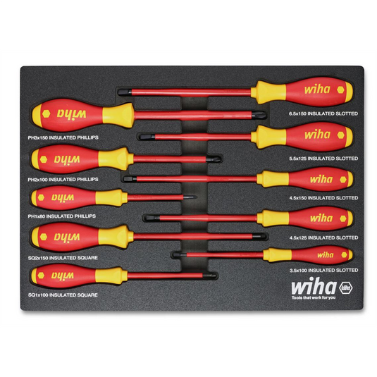 WIHA Tools 10 Piece Insul. SoftFinish Cushion Grip Screwdriver Tray Set