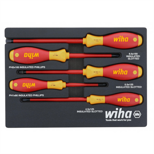 Wiha Tools 5 Piece Insul. SoftFinish Cushion Grip Screwdriver Tray Set