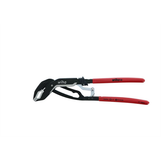 Wiha Tools Classic Auto Grip V-Jaw Tongue and Groove Pliers 10.0""/250mm OAL. 1-1/2"" Capacity round 40mm Capacity Hex. Induction hardened jaws. Heavy duty steel box joints. Soft vinyl grips; oil solvent resistant.