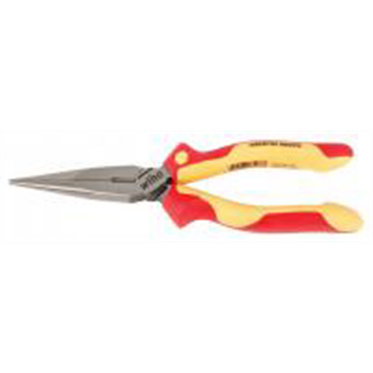 Wiha Tools Insul. Industrial Long Nose Pliers w/ Cutter 8"" OAL. Industrial brushed finish. Two component ergo cushion grips.