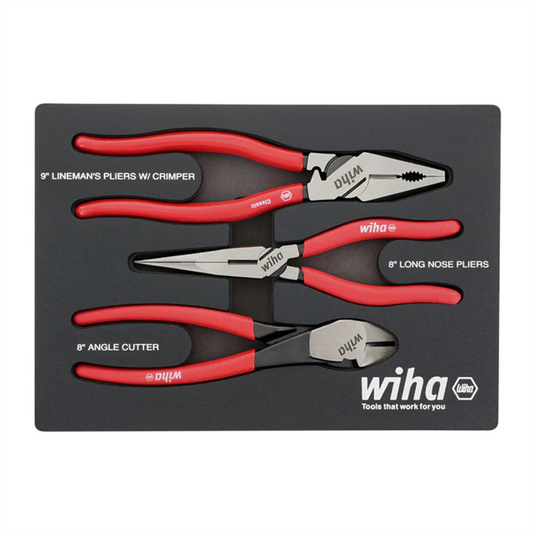 WIHA Tools Set Includes - Long Nose 8.0&rdquo; | 200mm | Angled Cutters 8.0&rdquo; | 200mm | Lineman�s Pliers w/Crimpers 9.0&rdquo; | 225mm