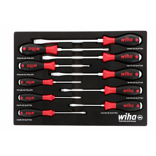 Wiha Tools Set Includes :Slotted - 3.5; 4.5; 5.5; 6.5; 8.0; 10.0; 12.0mmPhillips - #1; #2; #3