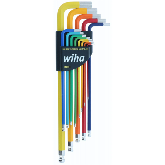Wiha Tools Wiha Color Coded Ball End Hex L-Keys set sizes Include: 0.050 to 3/8