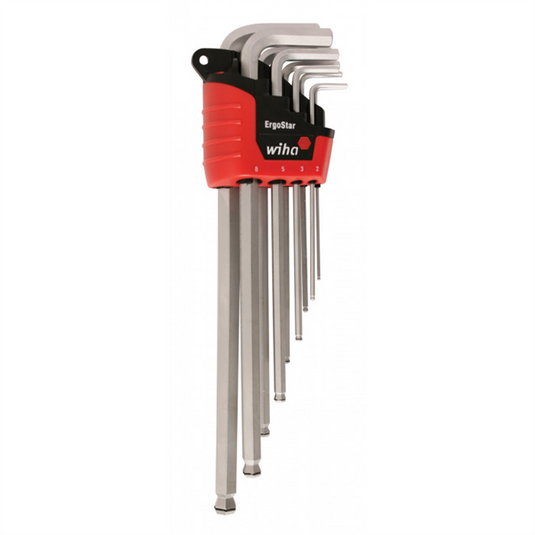 Wiha Tools MagicRing&reg; Screw Holding Ball End Hex L-Key; Chrome-V-Moly Super Tool Steel Hard Chrome Finish; Long Arm 9 Piece Metric Set In ErgoStar Auto Holder .1.5 - 10mm