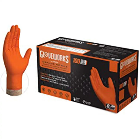 AMMEX CORPORATION Gloveworks Orange Nitrile Raised Diamond Texture Disposable Gloves, Size Small