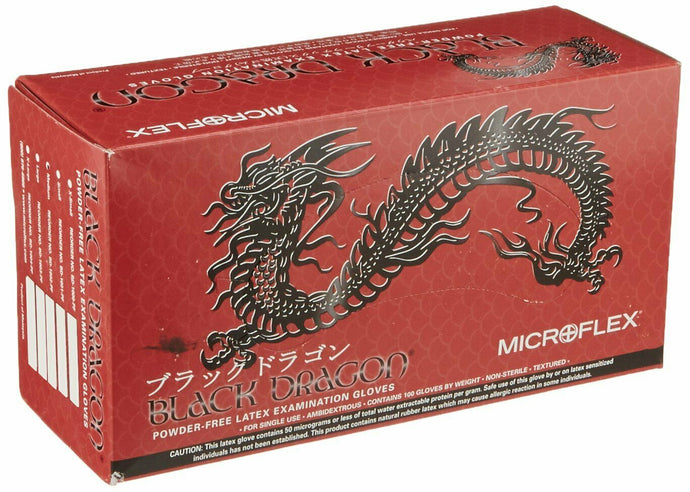 Microflex Black Dragon, Latex Gloves, Medium 100 per box