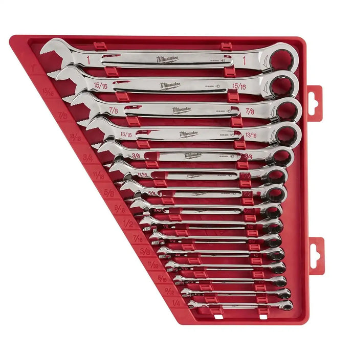 Milwaukee Tool 15-PC RATCHETING COMBI WRENCH SET SAE MAX BITE OPEN-END GRIP